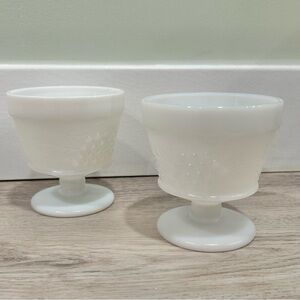 Vintage Anchor Hocking Set of 2 Milk Glass Grape Leaf Mid Century Desert Cups